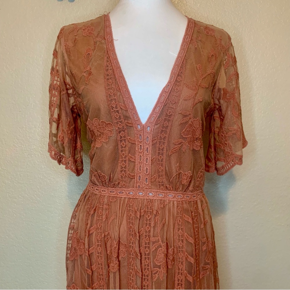 Socialite Nordstrom Lace Overlay Romper Boho Maxi Dress Dusty Pink Size Large - Picture 3 of 16